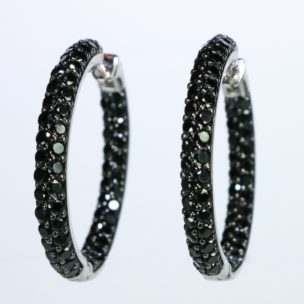 Black Spinel Inside Out Earrings, Sterling Silver